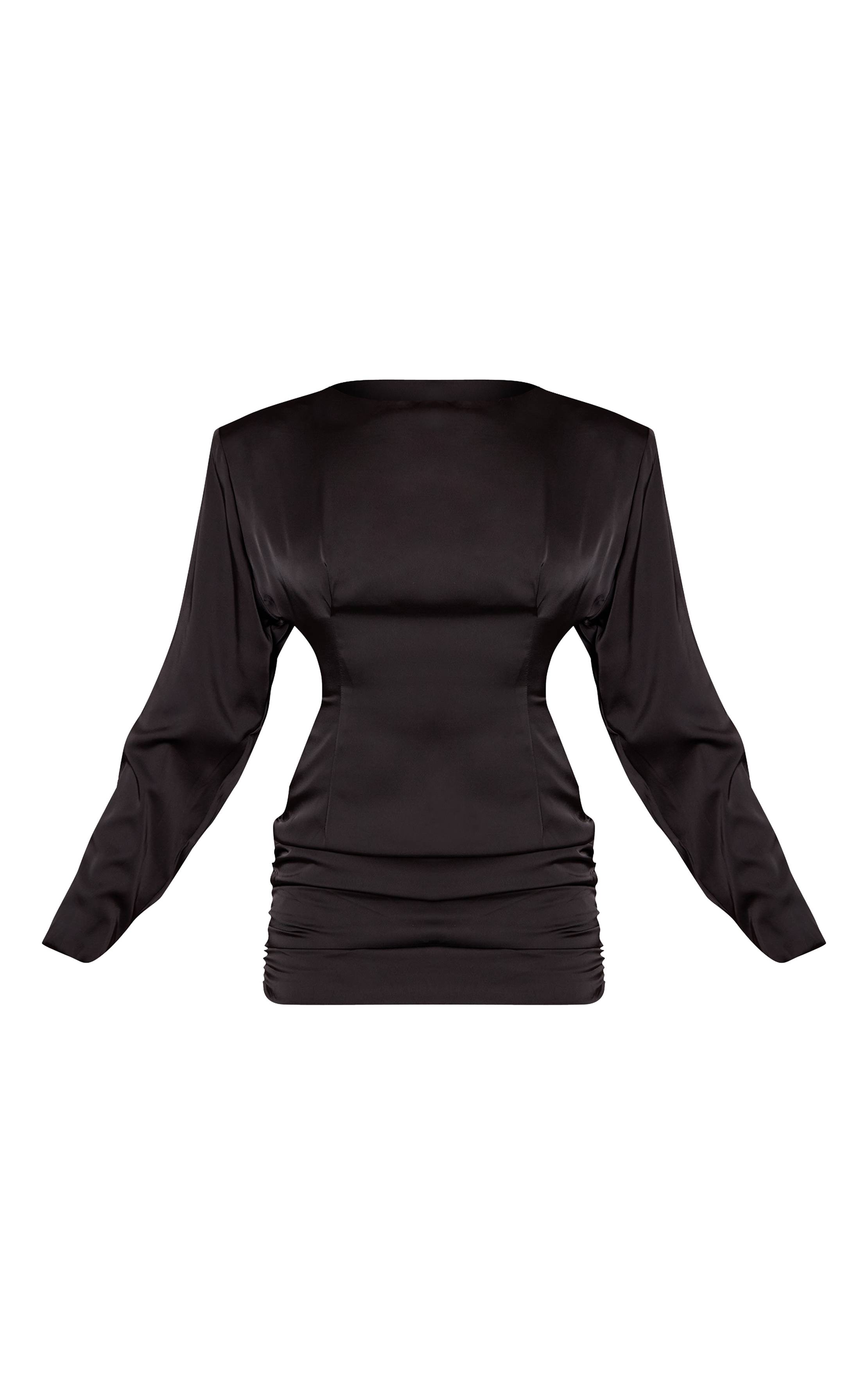 Noir Robe Moulante Courte En Satin PLT Label Avec Détail D'épaules Froncé