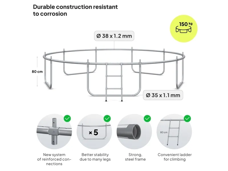 Zipro Trampolin med net og stige Ø374cm   pose til sko