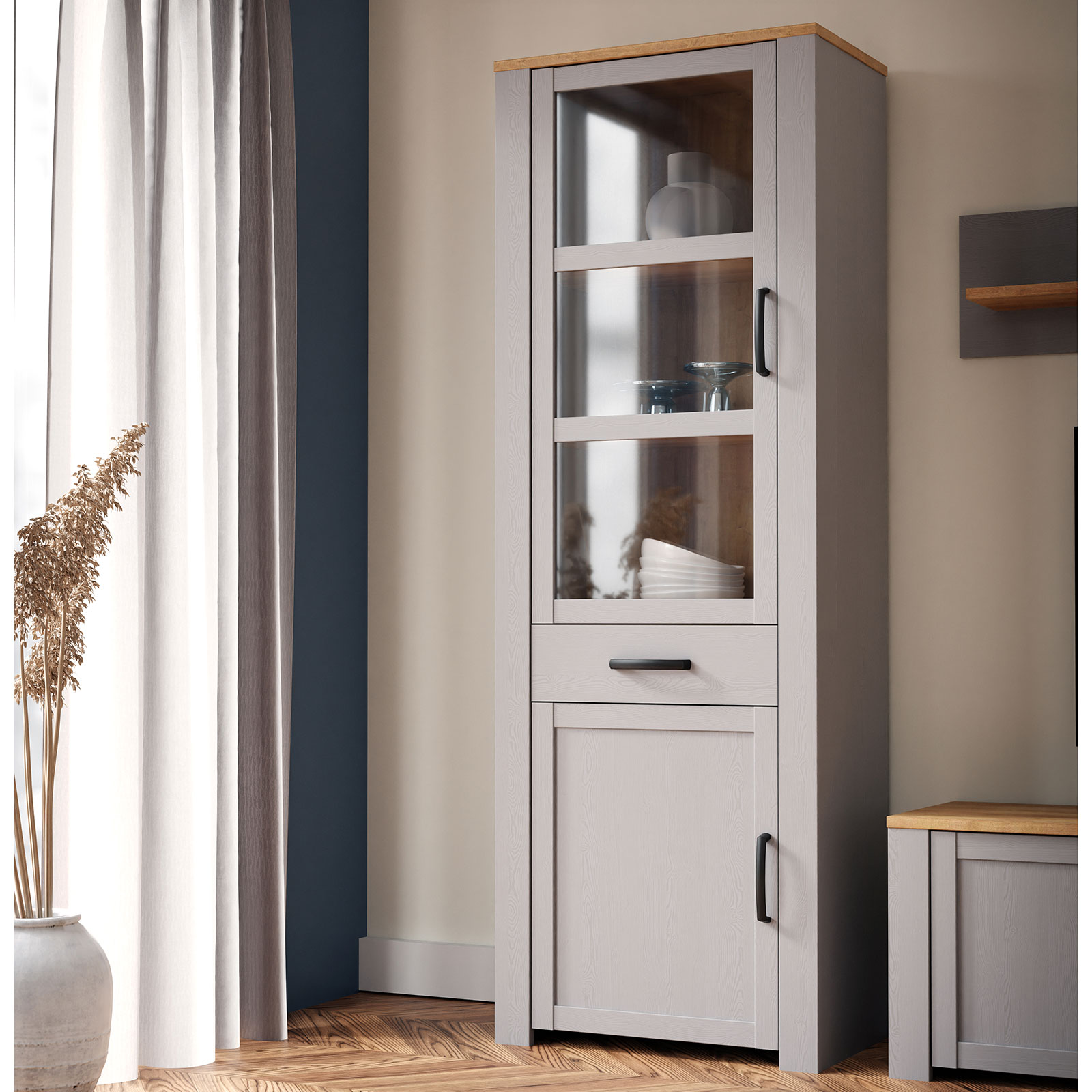 Standvitrine - Eiche grau - Riviera Eiche - 72 cm breit