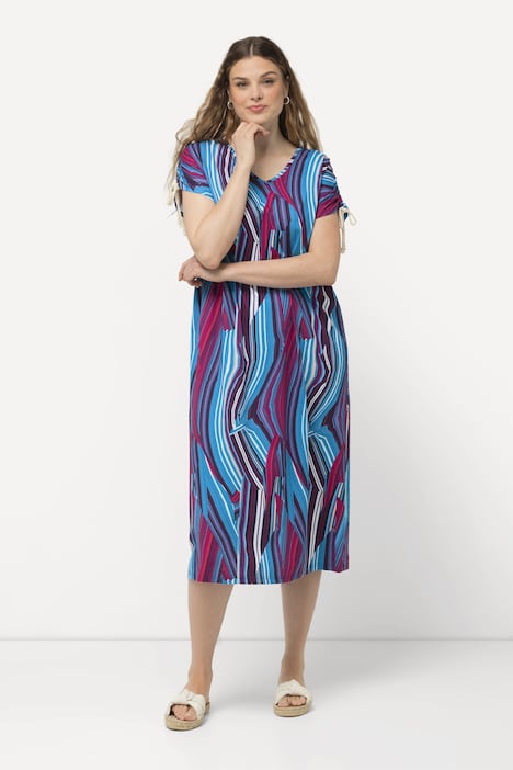 Jersey-Midikleid, A-Linie, V-Ausschnitt, Halbarm