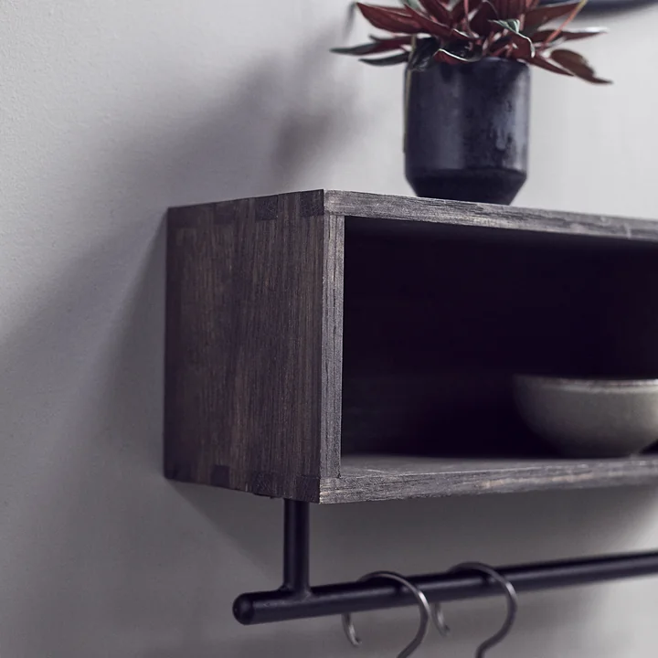 Muubs - Chelsea Wandgarderobe mit Ablage, 110 x 15 cm, Eiche gebeizt / schwarz