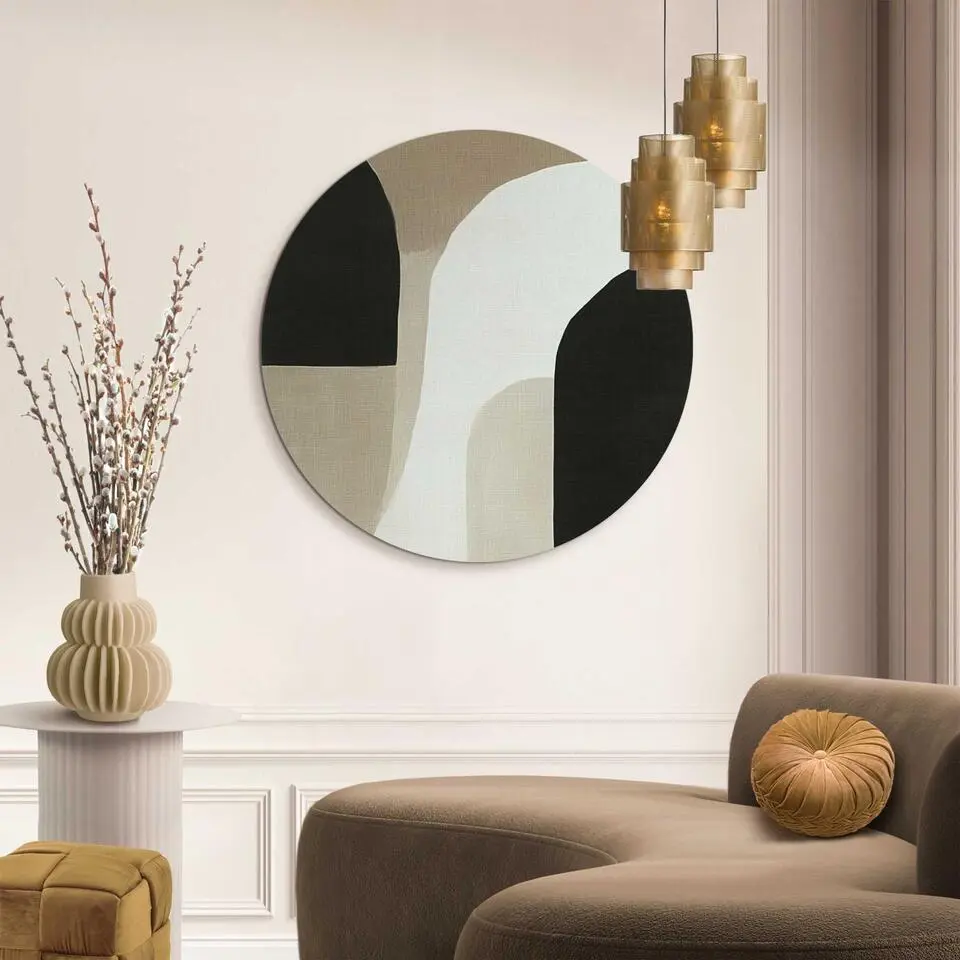 Glasschilderij Abstracte sfeer II - Ø 70cm - Beige