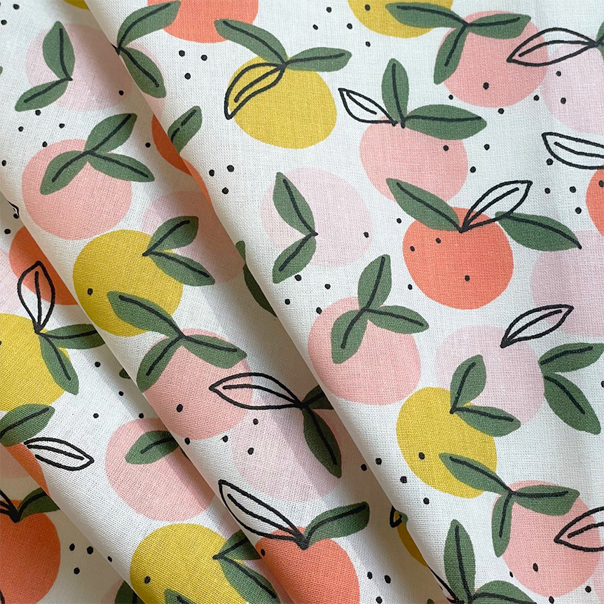 Coupon Tissu 50 Cm Ex2519 Ronde De Fruits Blanc Peche