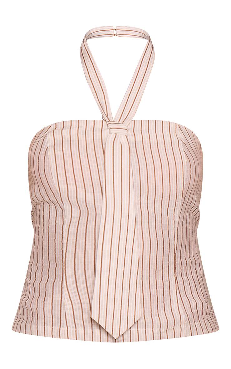 Marron Haut Bandeau Tissé À Rayures Avec Détail À Nouer