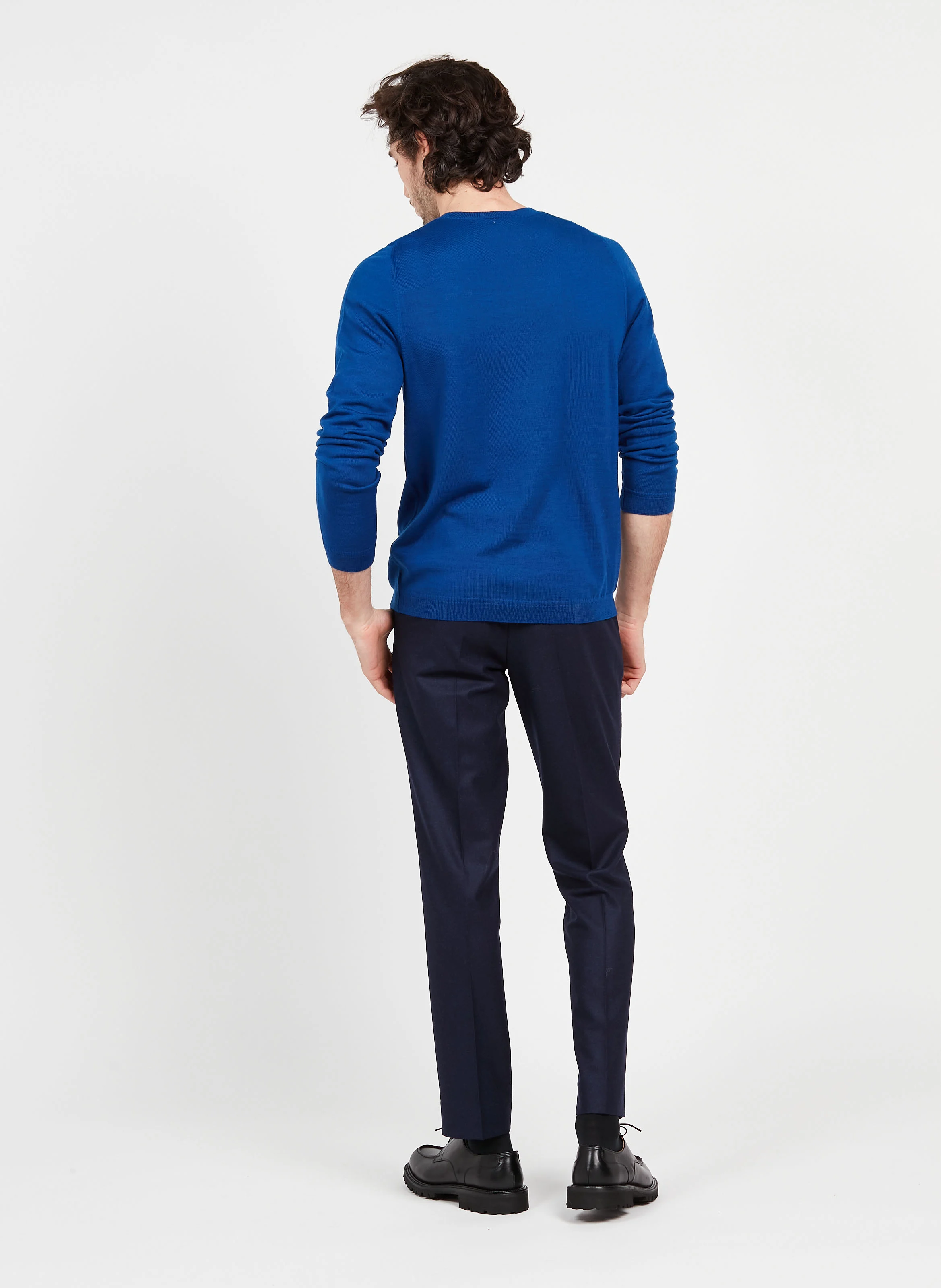 Pull col rond regular-fit en laine | Bleu