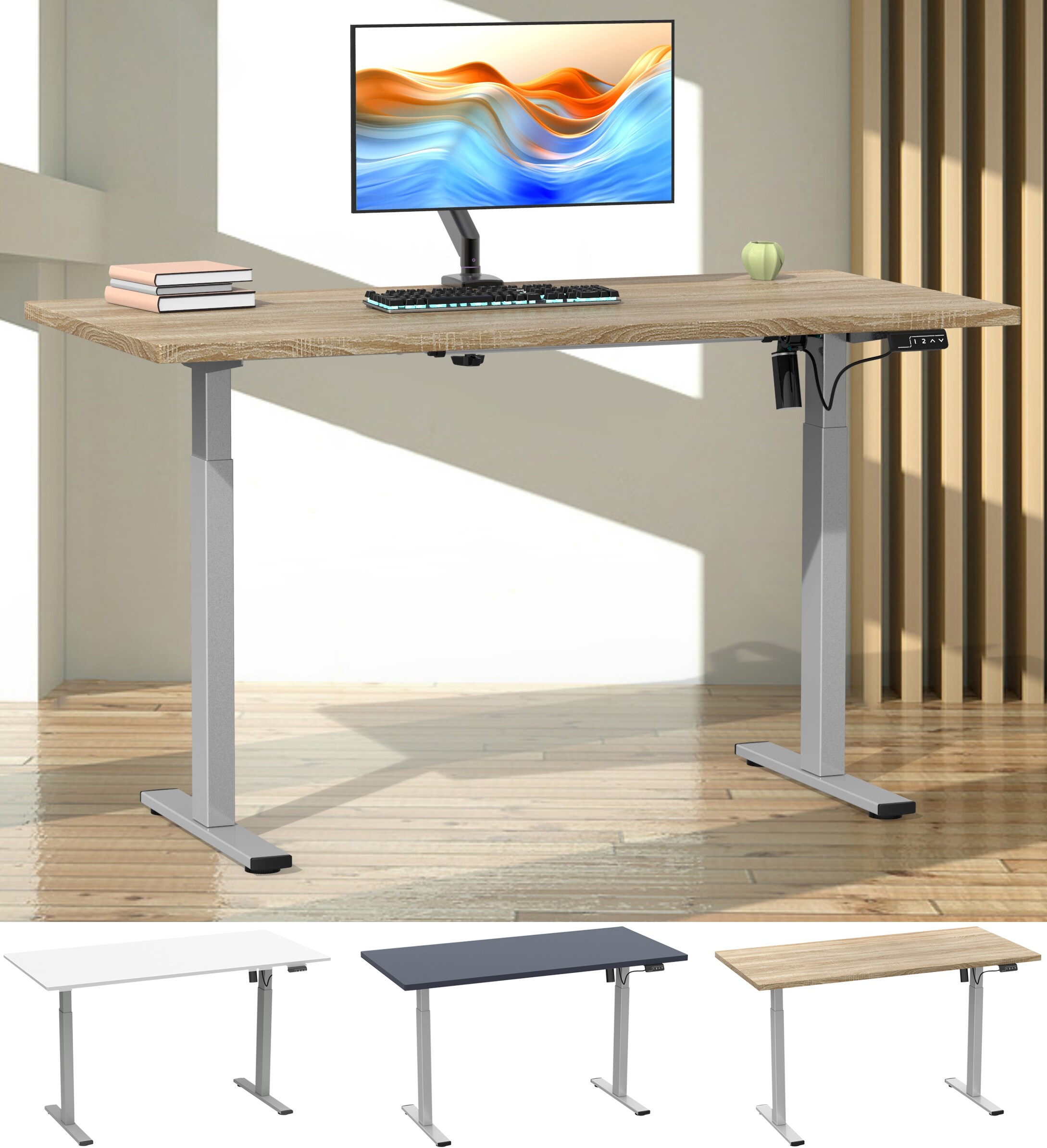 VCM Höhenverstellbarer Schreibtisch stufenlos elektrisch höhenverstellbar Lona 110x50 Silber