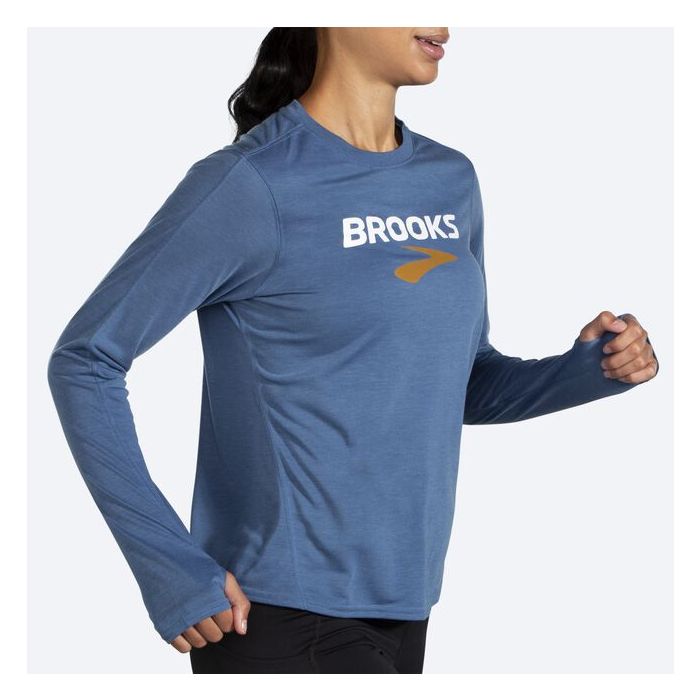 Brooks Dame Trøjer Distance Graphic Long Sleeve Blå