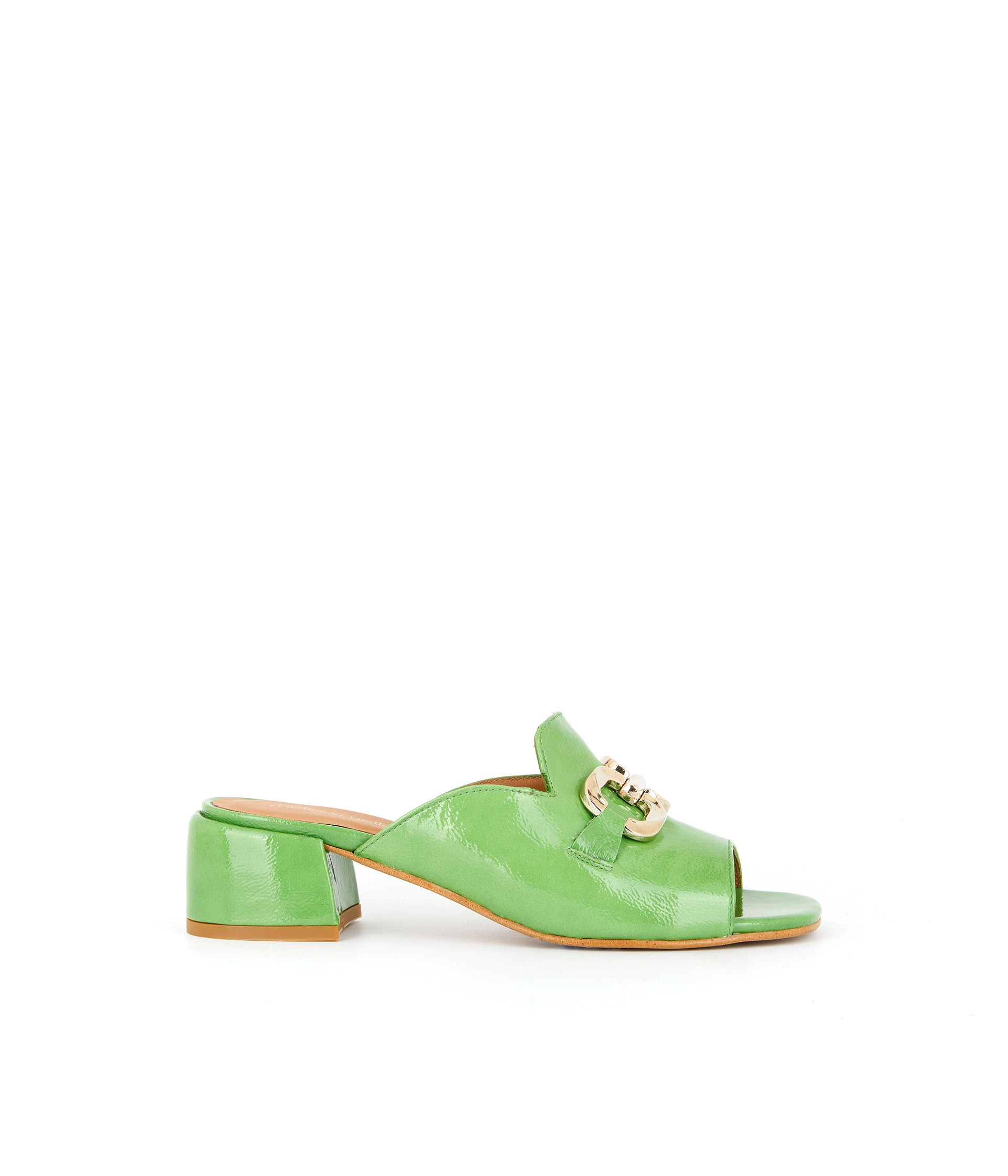 Mules cuir vert bijoux Gisèle
