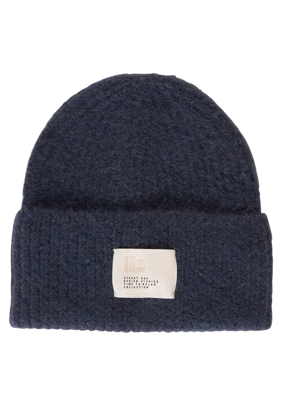 Flauschiger Beanie - deep blue melange