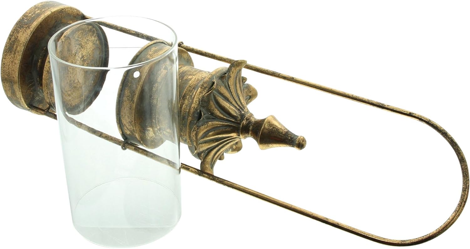 Decoratieve Passielantaarn Goud van metaal & glas, 54 cm hoog, met antieke patina, windlicht, hanglantaarn, kaarsenhouder, tuinlantaarn