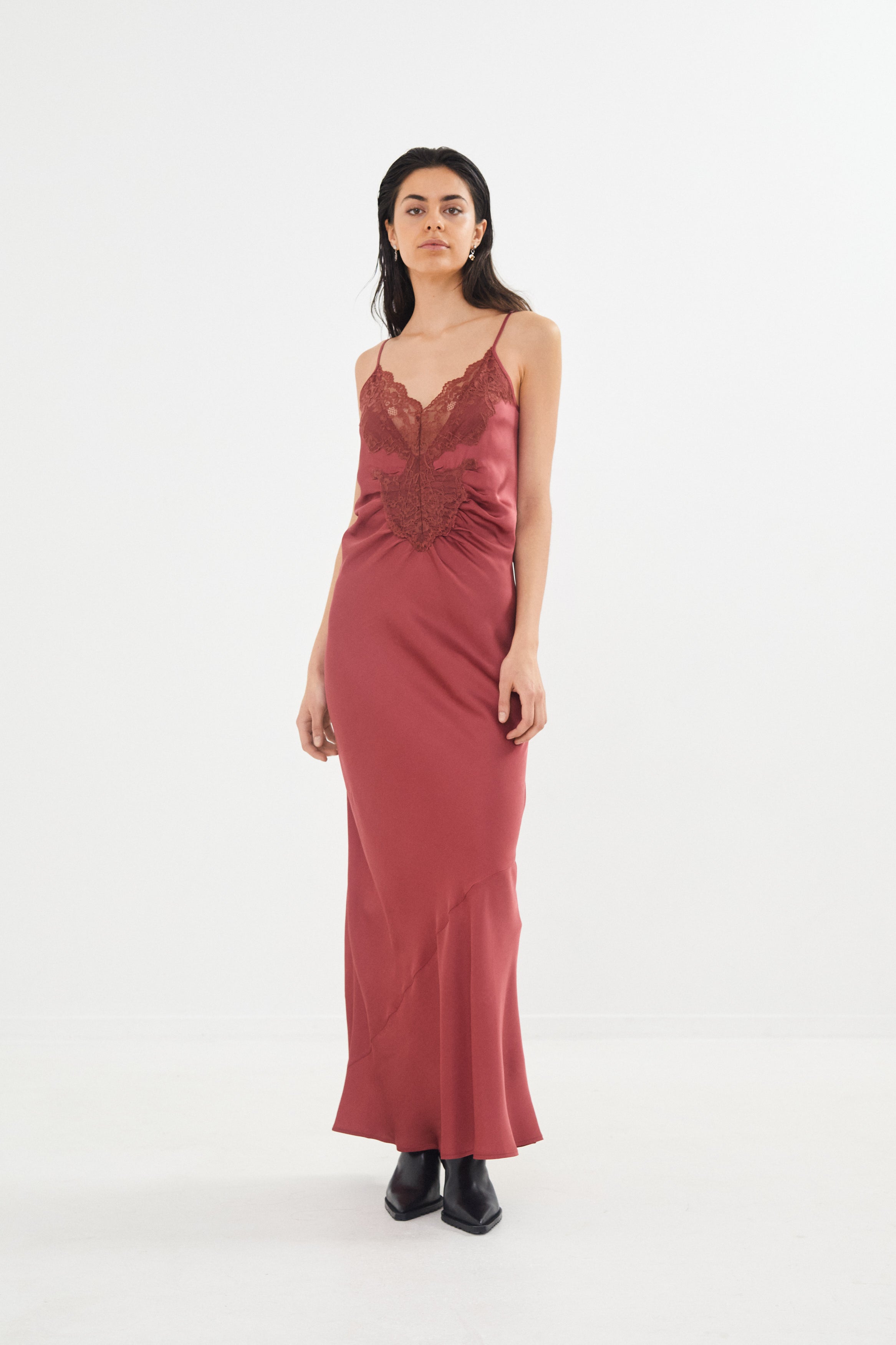 Rabens Saloner  Antonella Solid lacey slipkjole - Burgundy