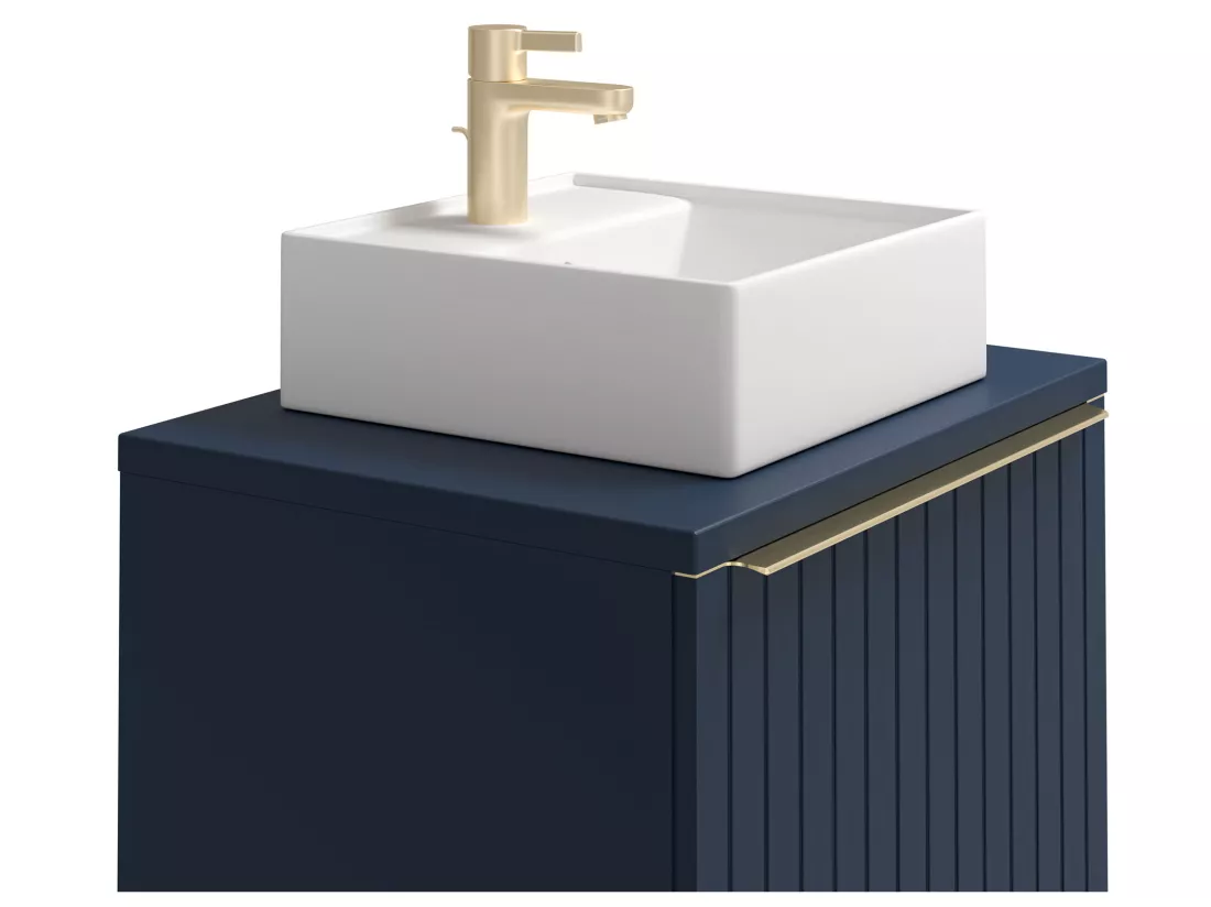 Meuble de salle de bain suspendu simple vasque strié bleu - 60 cm - JOSEPHA