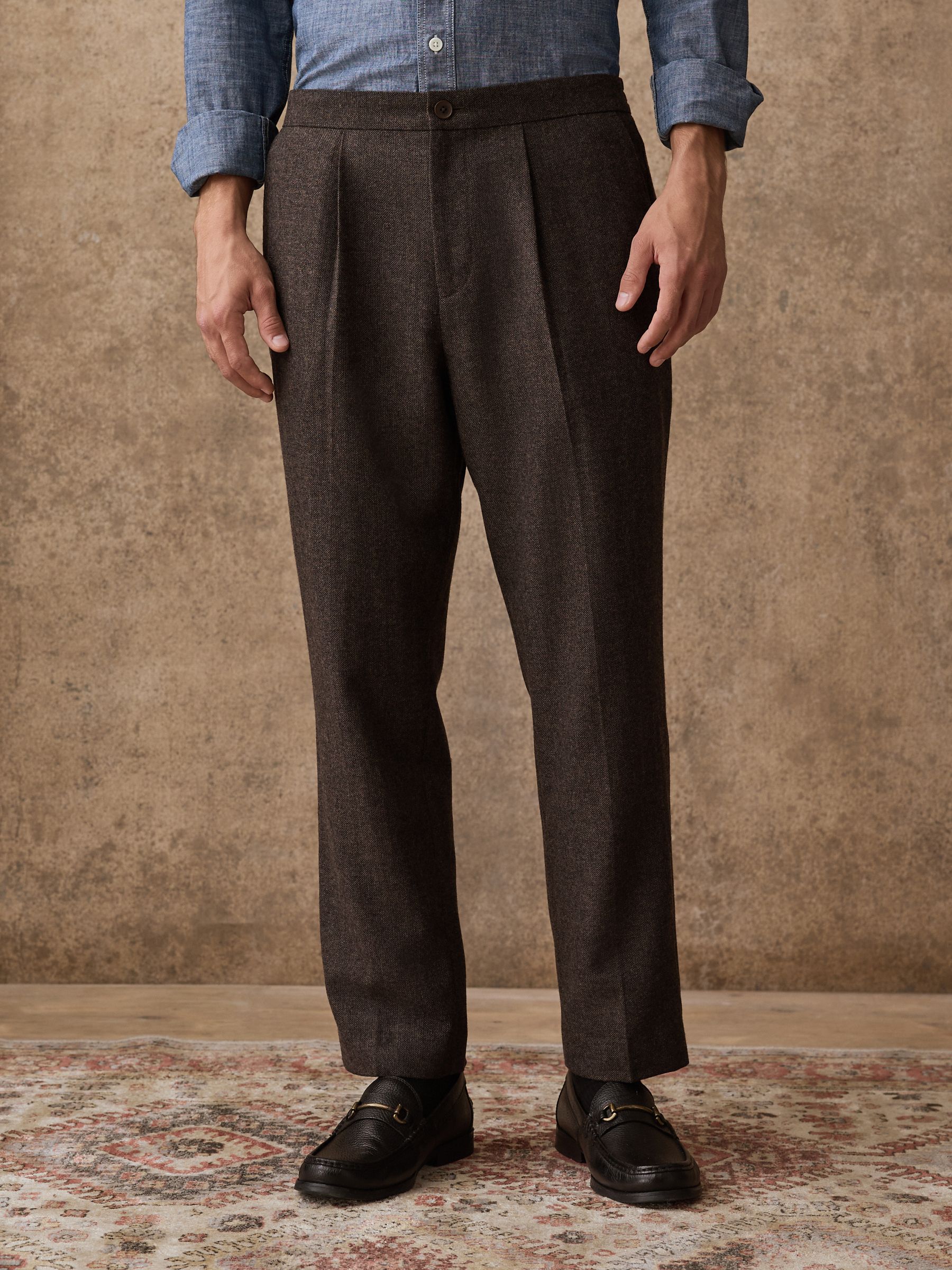 Bruin - Regular Fit Smart Elasticated Back Textured Trousers With Wool