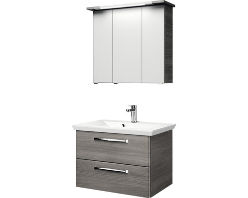 Pelipal Kumba badkamermeubelset, BxHxD 80 x 200 x 51 cm, grafiet getextureerde fronten (horizontaal patroon), met witte gegoten minerale wastafel, 99.77022519