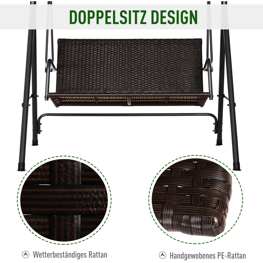 Outsunny Hollywoodschaukel in Rattan-Optik schwarzgrau