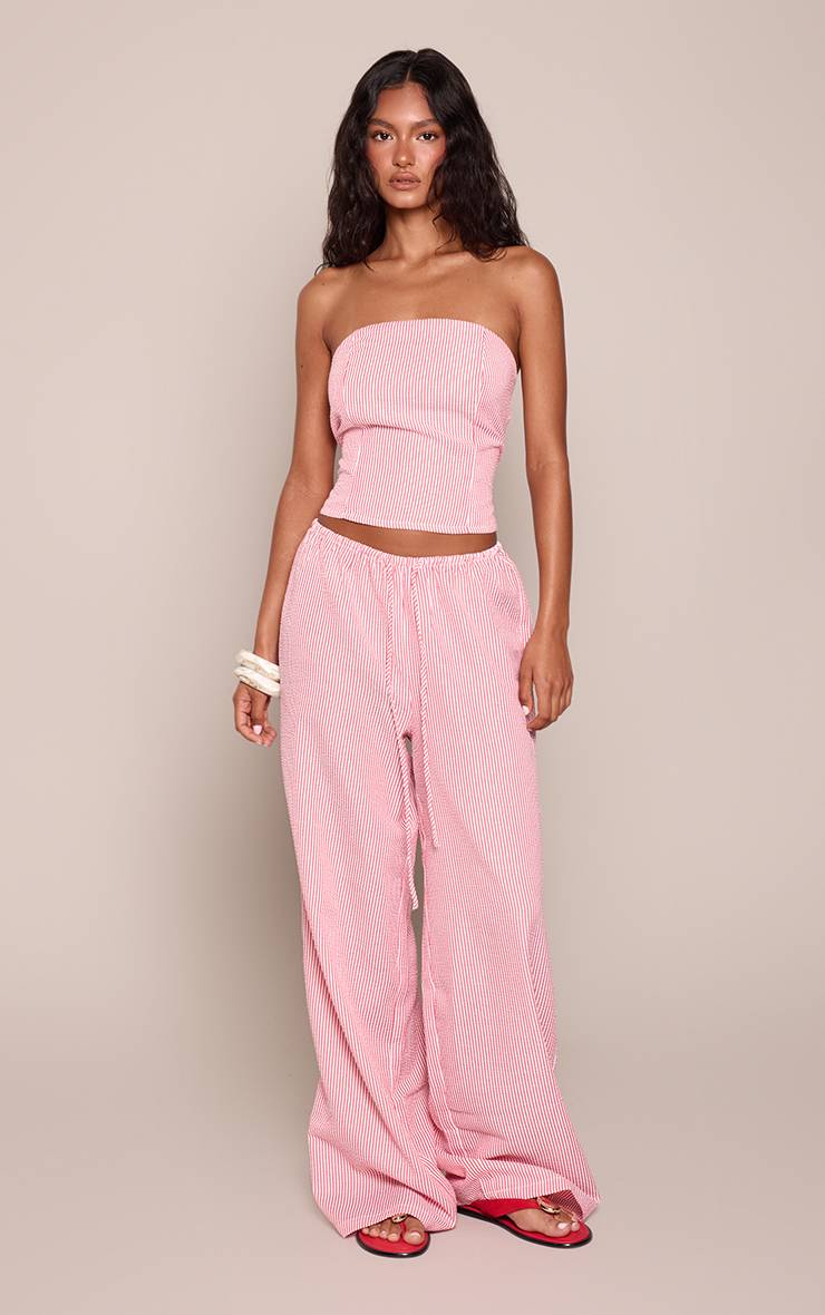 Rouge Pantalon À Rayures Tennis Taille Élastiquée Ensemble Coordonné