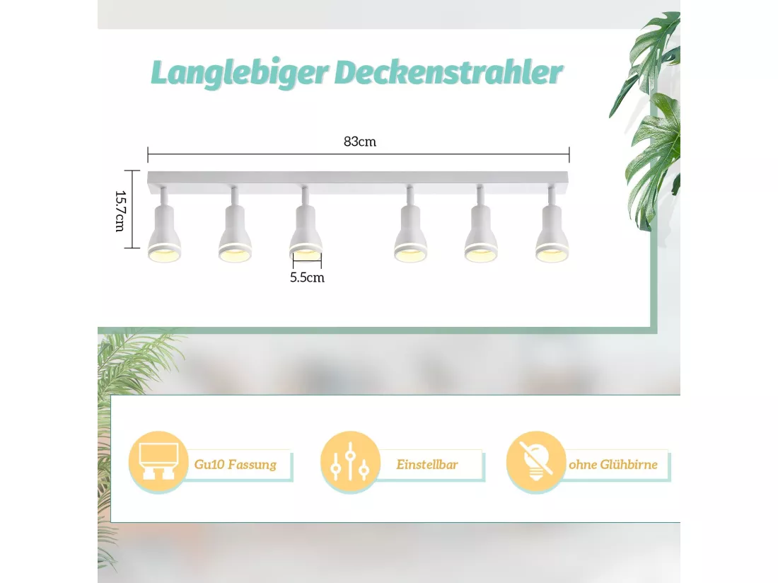 NETTLIFE Plafonnier 6 Spots Blanc : Plafonnier Métal GU10 Spots Pivotant Intérieur pour cuisine bureau salon chambre à coucher, Sans ampoules