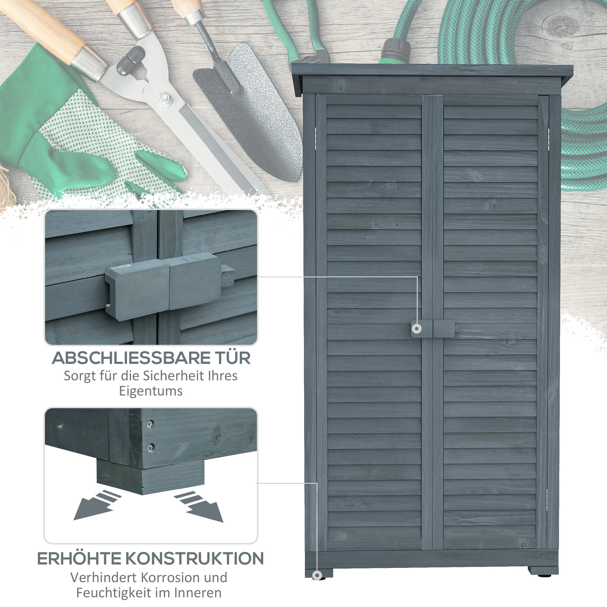Outsunny Gartenschrank mit Lamellentüren 87 x 46,5 x 160 cm (LxBxH)
