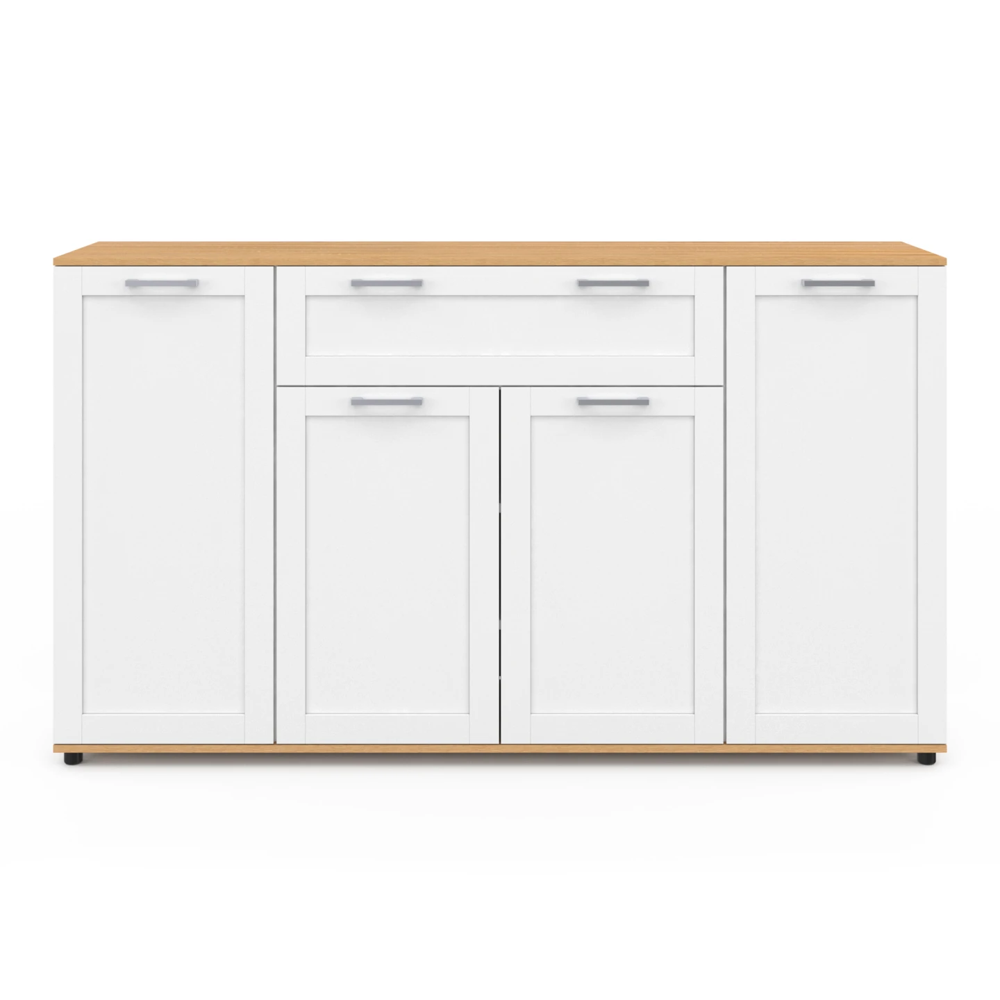 Buffet 140 cm VITO 4 portes et 1 tiroir blanc et bois