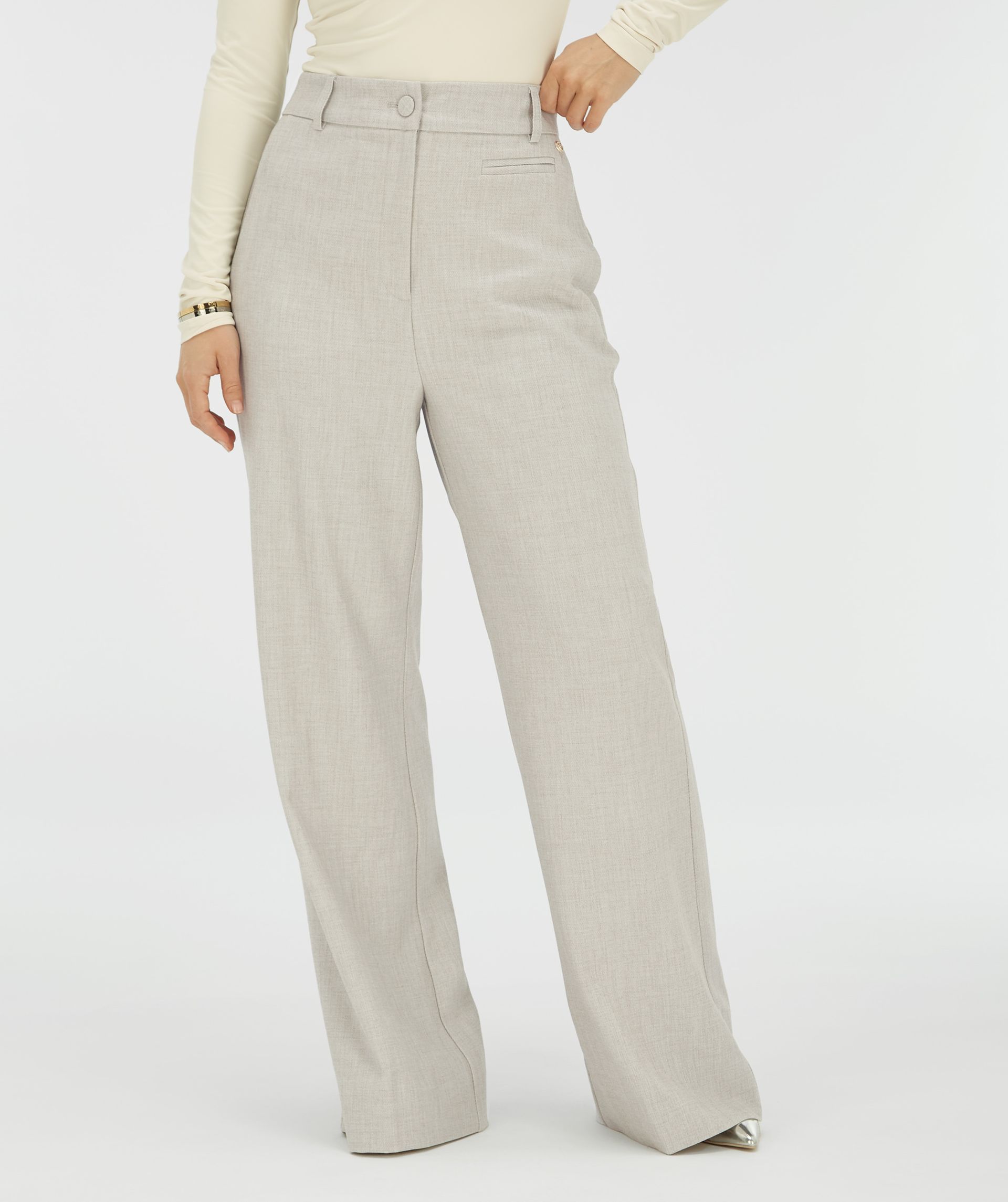 JV-KATE high rise wide leg broek - light grey melange