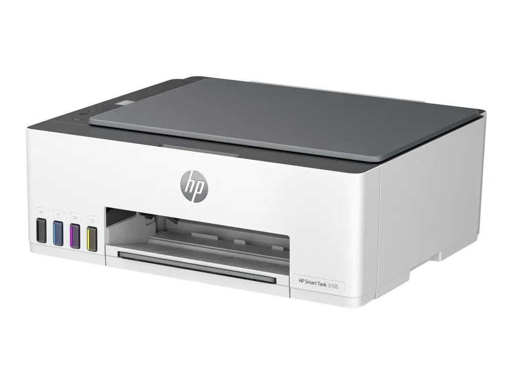 HP Smart Tank 5105 All-in-One - Multifunktionsprinter - farve - blækprinter - kan genopfyldes - Legal (216 x 356 mm) (original) - A4/Legal (medie) - op til 10 spm (kopiering) - op til 12 spm (udskriver) - 100 ark - USB 2.0, Wi-Fi(n), Bluetooth - lys