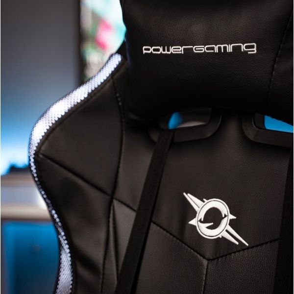 Cadeira Gaming PowerGaming LED RGB Preta com Apoio para os Pés