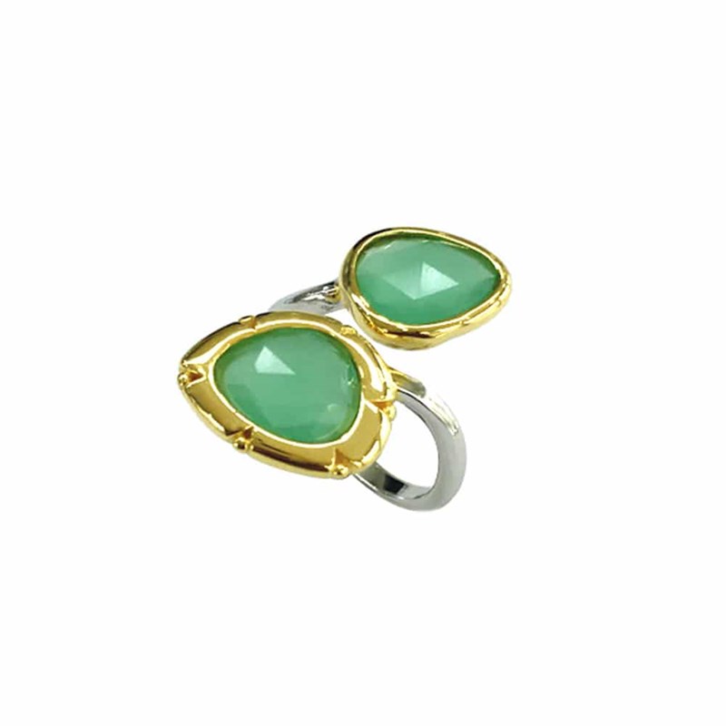 Bague Argent Rhodiée Toi Et Moi Ovale Verte
