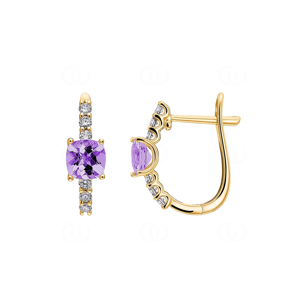 Kreolen 750/18 K Gelbgold mit Amethyst & Diamanten 0.20 ct H/si