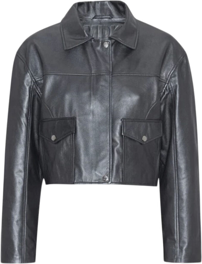 MDK Doraville Disco Short Bomber 100% Leather Jacket - Metallic Metallic grey