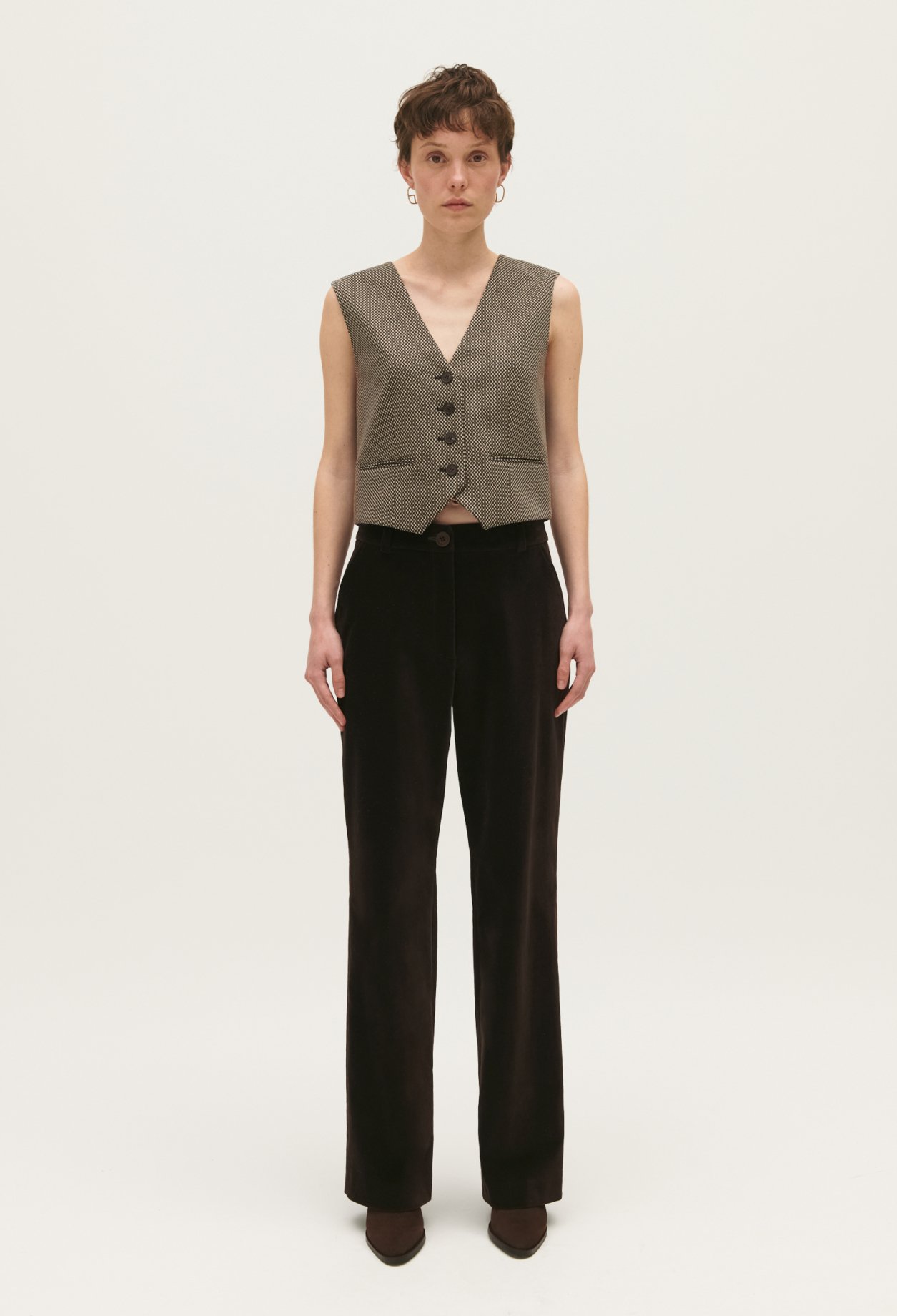 Pantalon tailleur velours chocolat