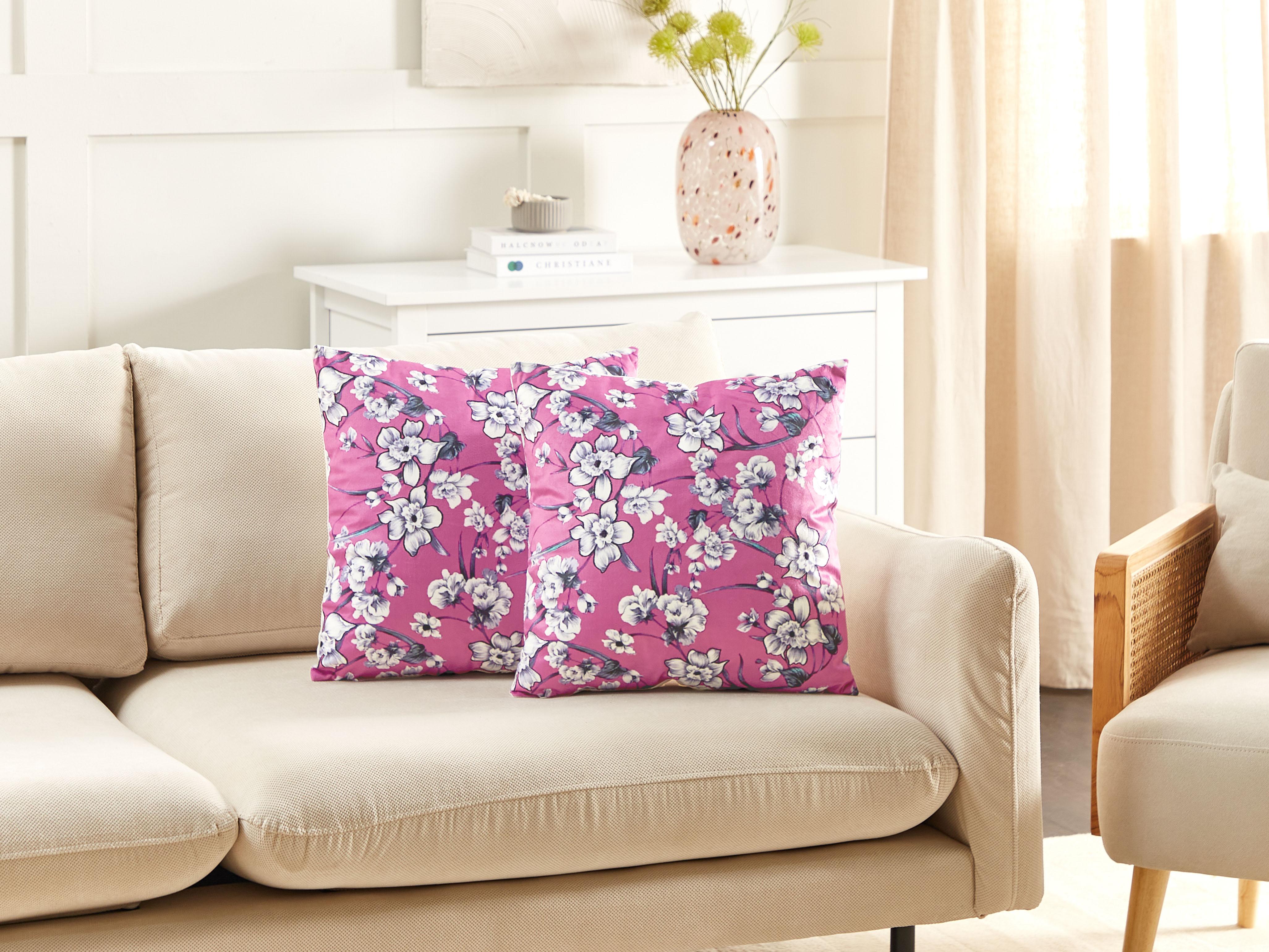 Set van 2 sierkussens KOELERIA Fluweel 45 x 45 cm Fuchsia bloempatroon
