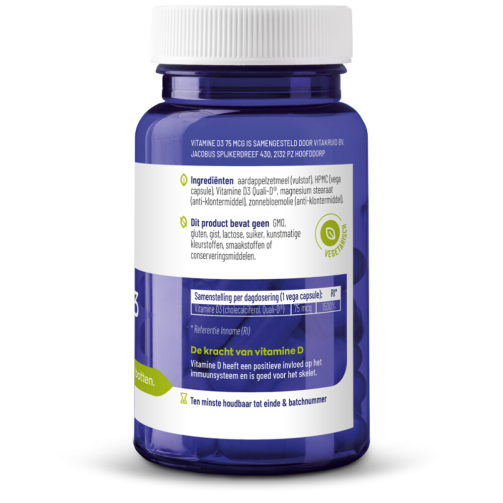 2x Vitakruid Vitamine D3 75 Mcg 3000Ie 60 vegacapsules
