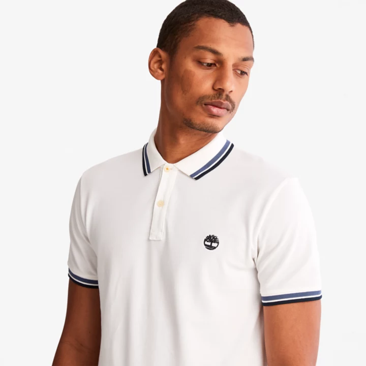 Camisa polo Millers River Tipped para homem, na cor branca.