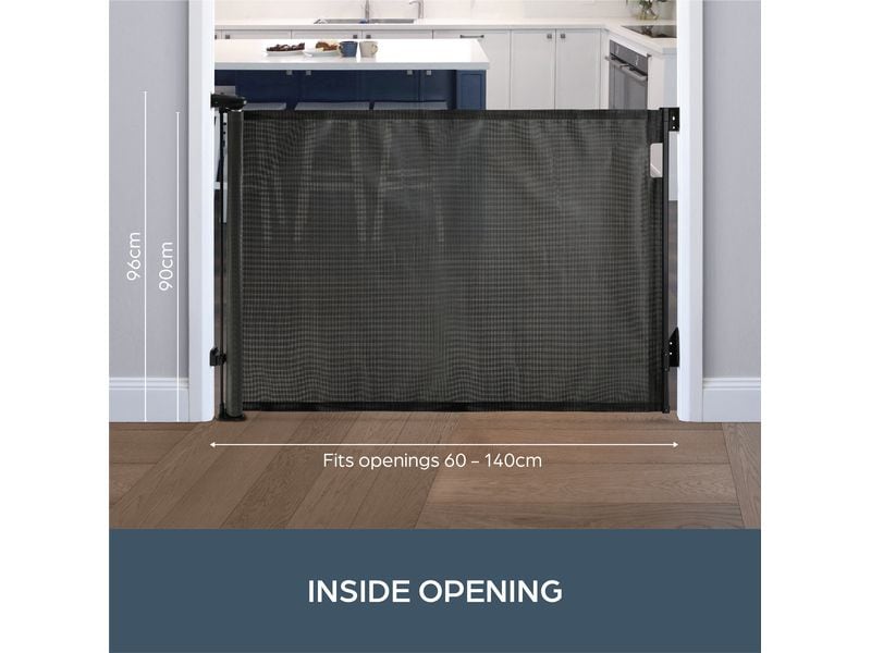 DREAMBABY Türschutzgitter Glide n Hide 60 cm - 140 cm Schwa Einziehbares Türschutzgitter zum Anschrauben