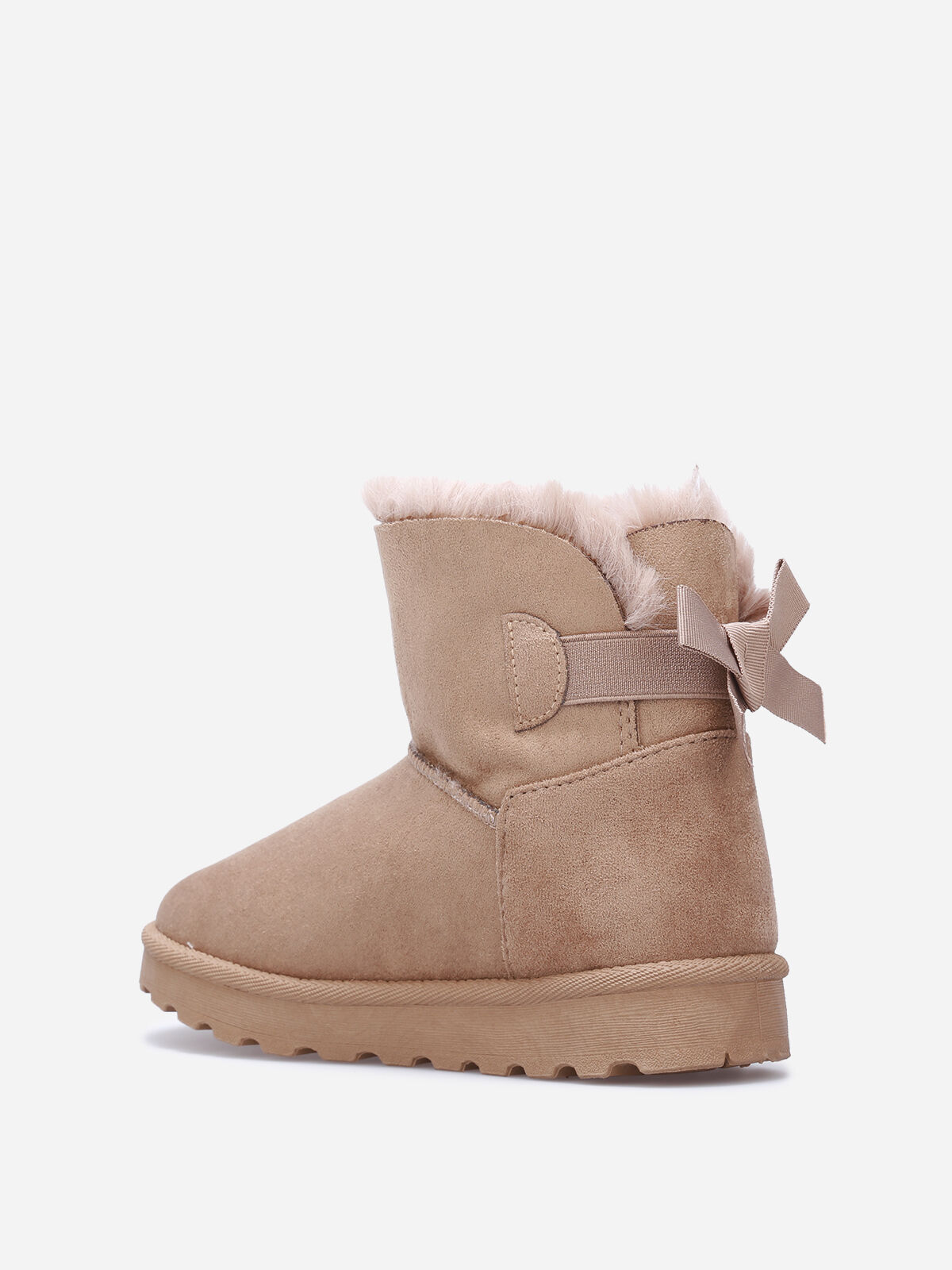 Boots en suédine fourrées à ruban noué- Taupe