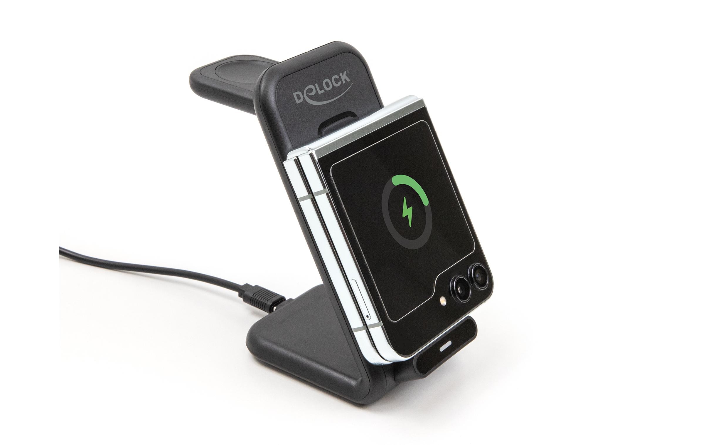 Wireless Charger 3 in 1 mit 2 Ladespulen 5 W/5W/15 W3-in-1 Wireless Ladestation für Smartphones, Smartwatches und andere Geräte