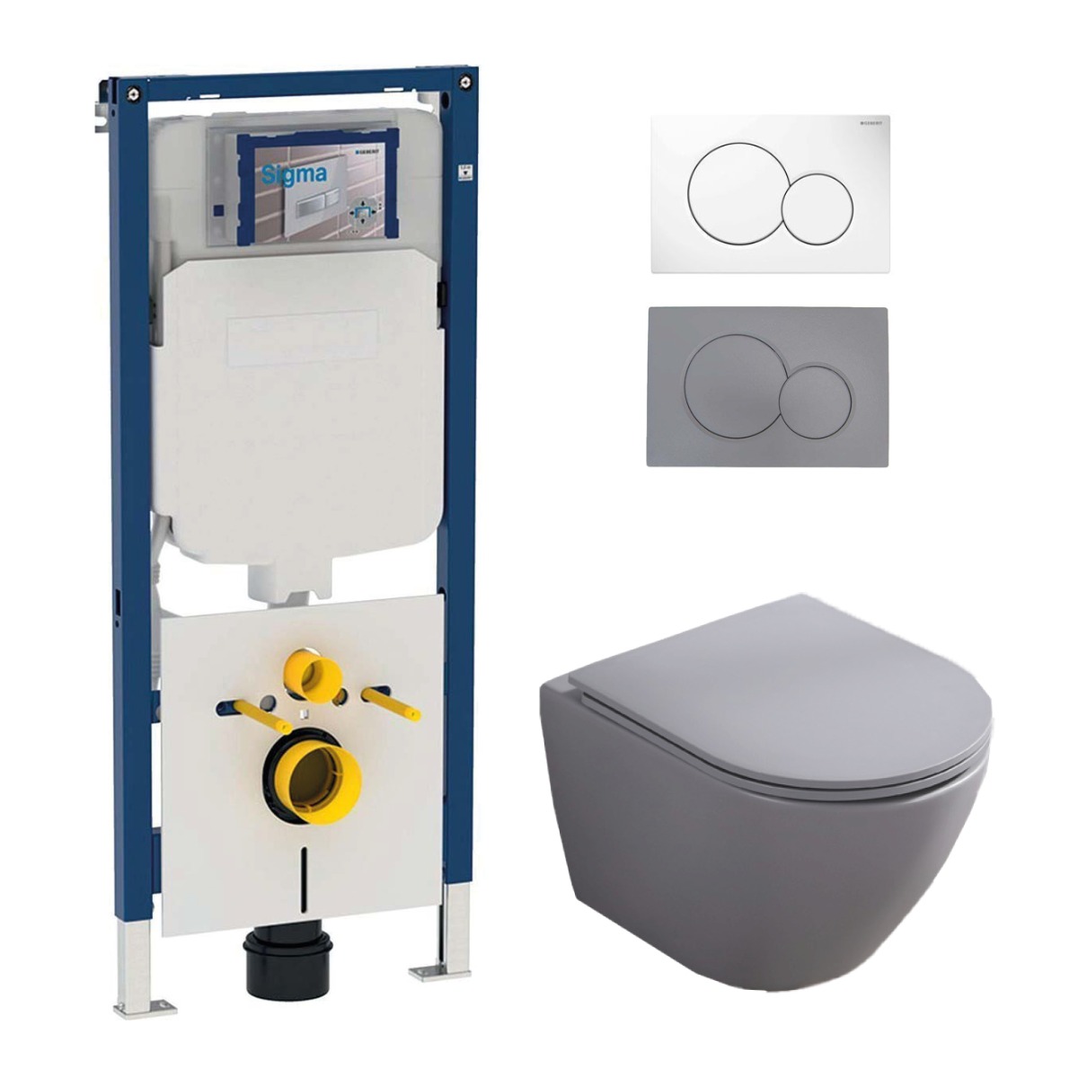 Geberit UP720 toiletset met Saniclear Itsie mat grijze toiletpot randloos met softclose zitting