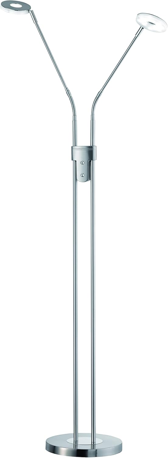 Fischer & Honsel Stehleuchte Dent, 2x LED 6 Watt, Matt, Nickelfarben, 3 Stufen CCT, Stufenlos Dimmbar, Flexarme, 40108, 25x25x150cm (LxBxH), 1600 Lumen, 2700K/ 3350K/ 4000K