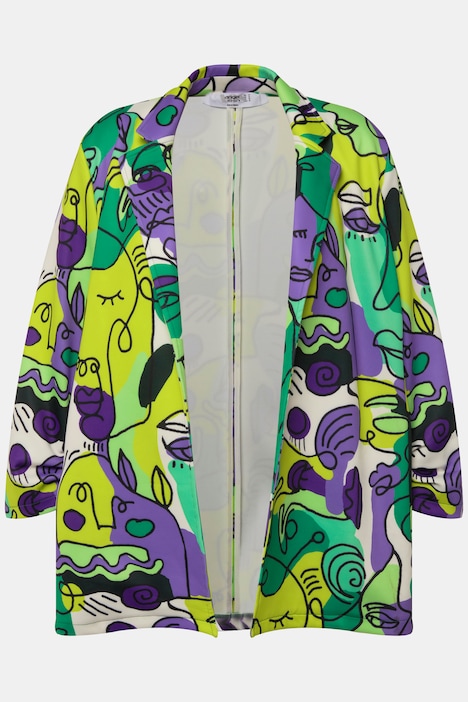 Blazer, Gesichterdruck, offene Form, 3/4-Ärmel
