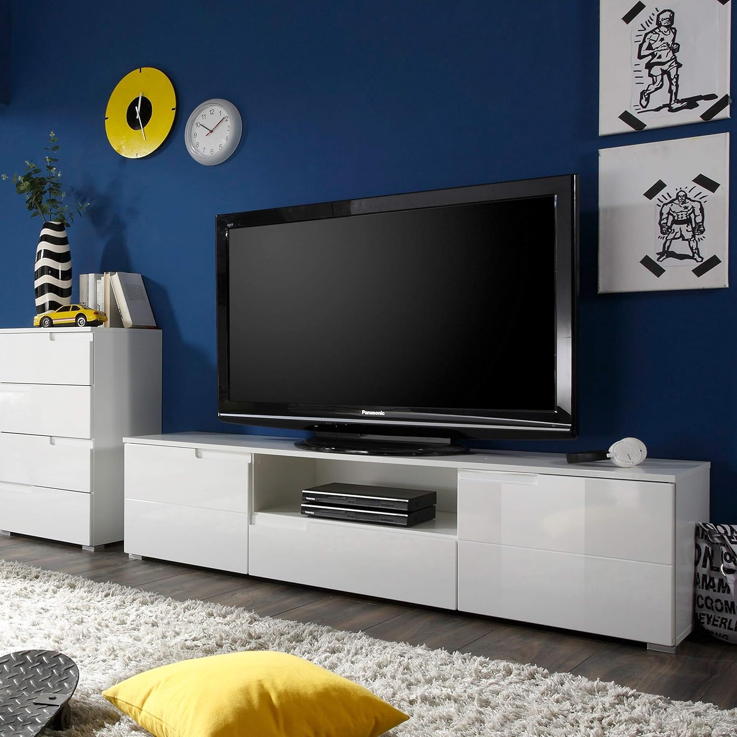 SPICE TV-Lowboard in Hochglanz Weiß - Modernes TV-Board mit viel Stauraum für Ihren Wohnbereich - 165 x 42 x 40 cm (B/H/T)