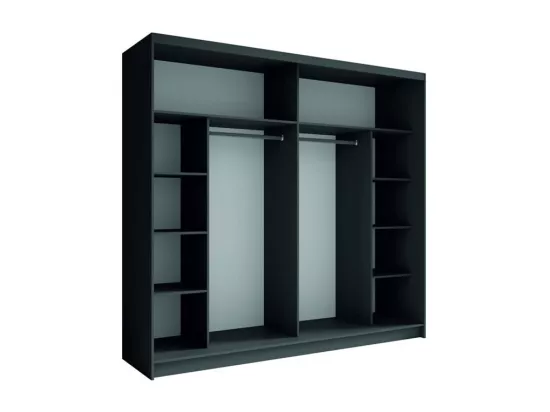 Ensemble chambre NOFI - Lit 180x200 cm avec sommier, 2 tiroirs, chevets, armoire et commode - gris graphite