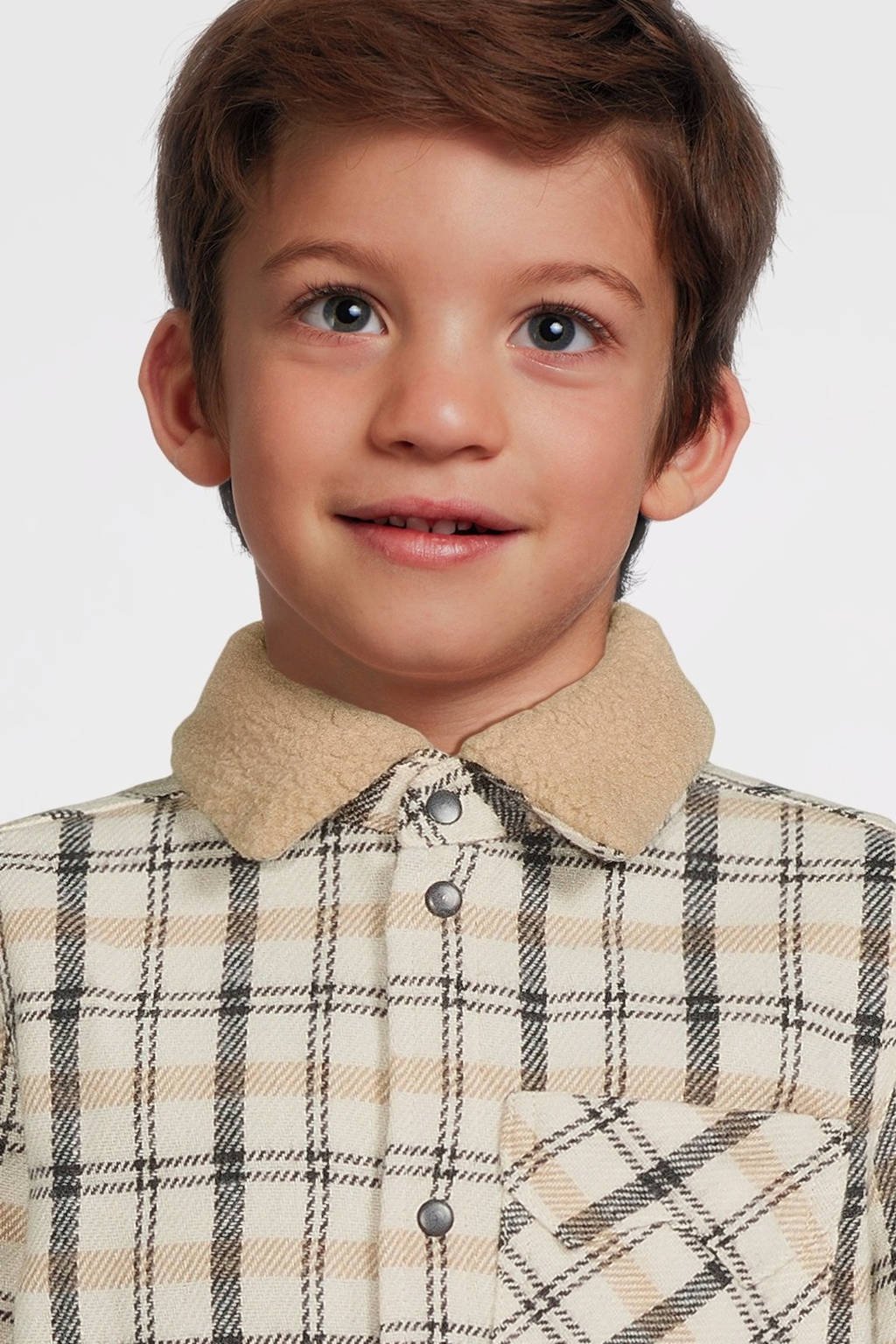 Quapi geruit flanellen overhemd DEXTER ecru/beige/donkerblauw