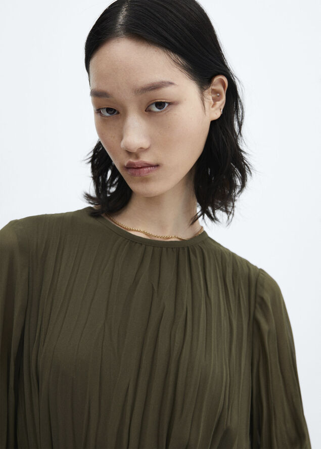 MANGO Pleated short dress Beige - khaki