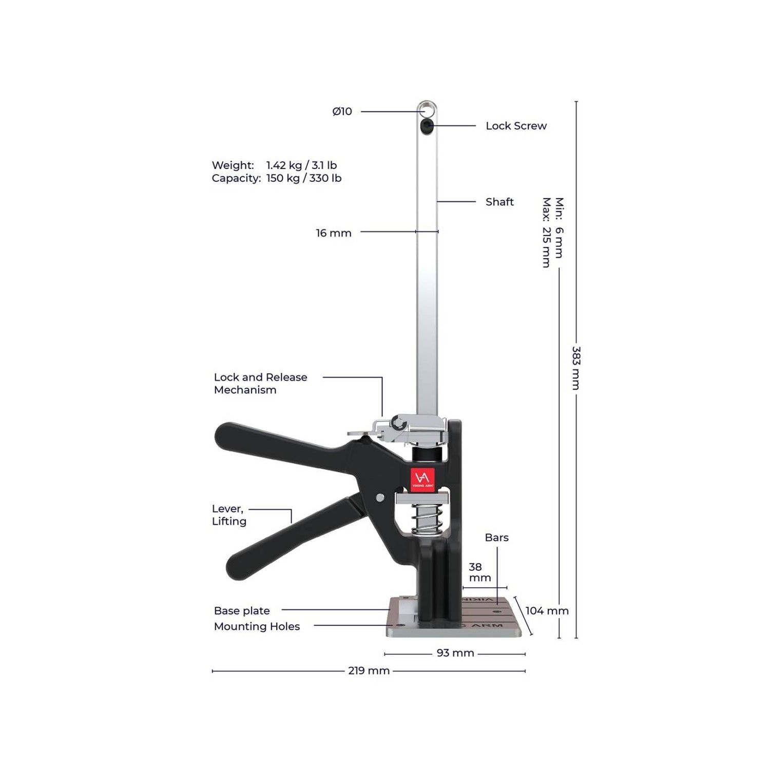 Viking Arm Eenhandige Klem/Lift Montagehulp 150kg