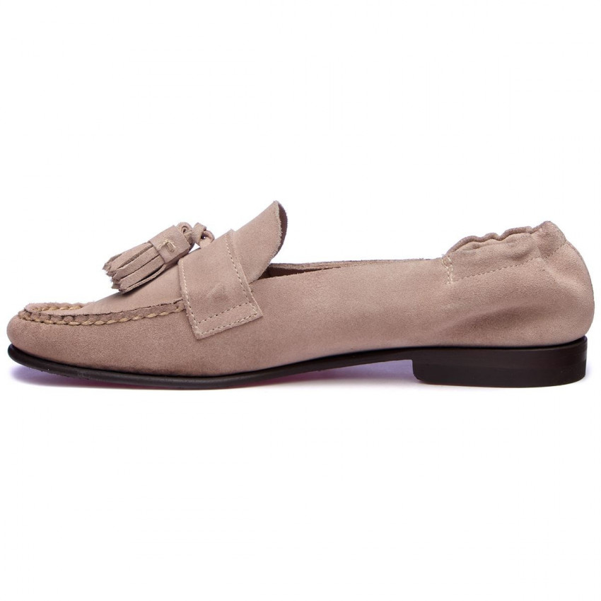 LISA  Beige Camel-Mocassin pour femme en cuir suede