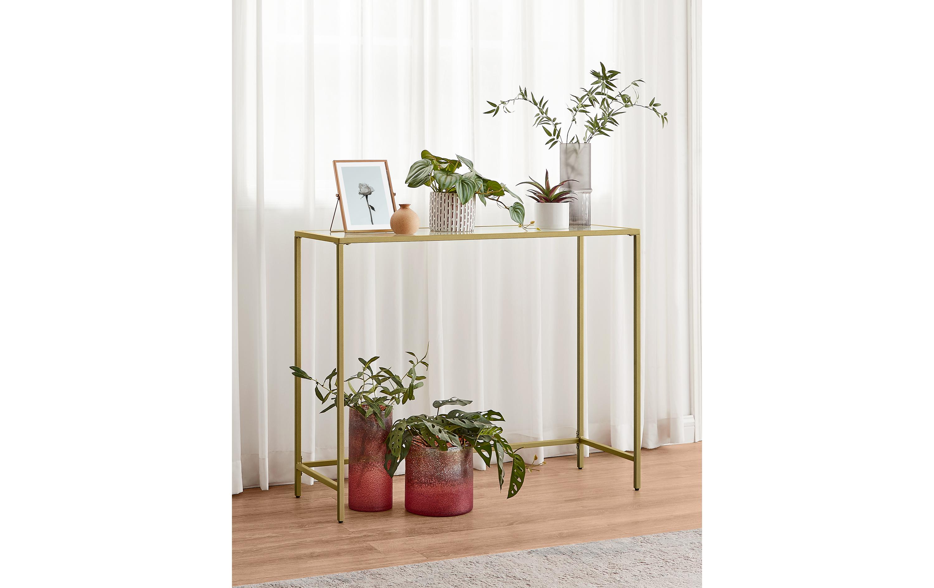 Konsolentisch 100.5 x 80 cm, GoldBeistelltisch mit Oberfläche aus Hartglas