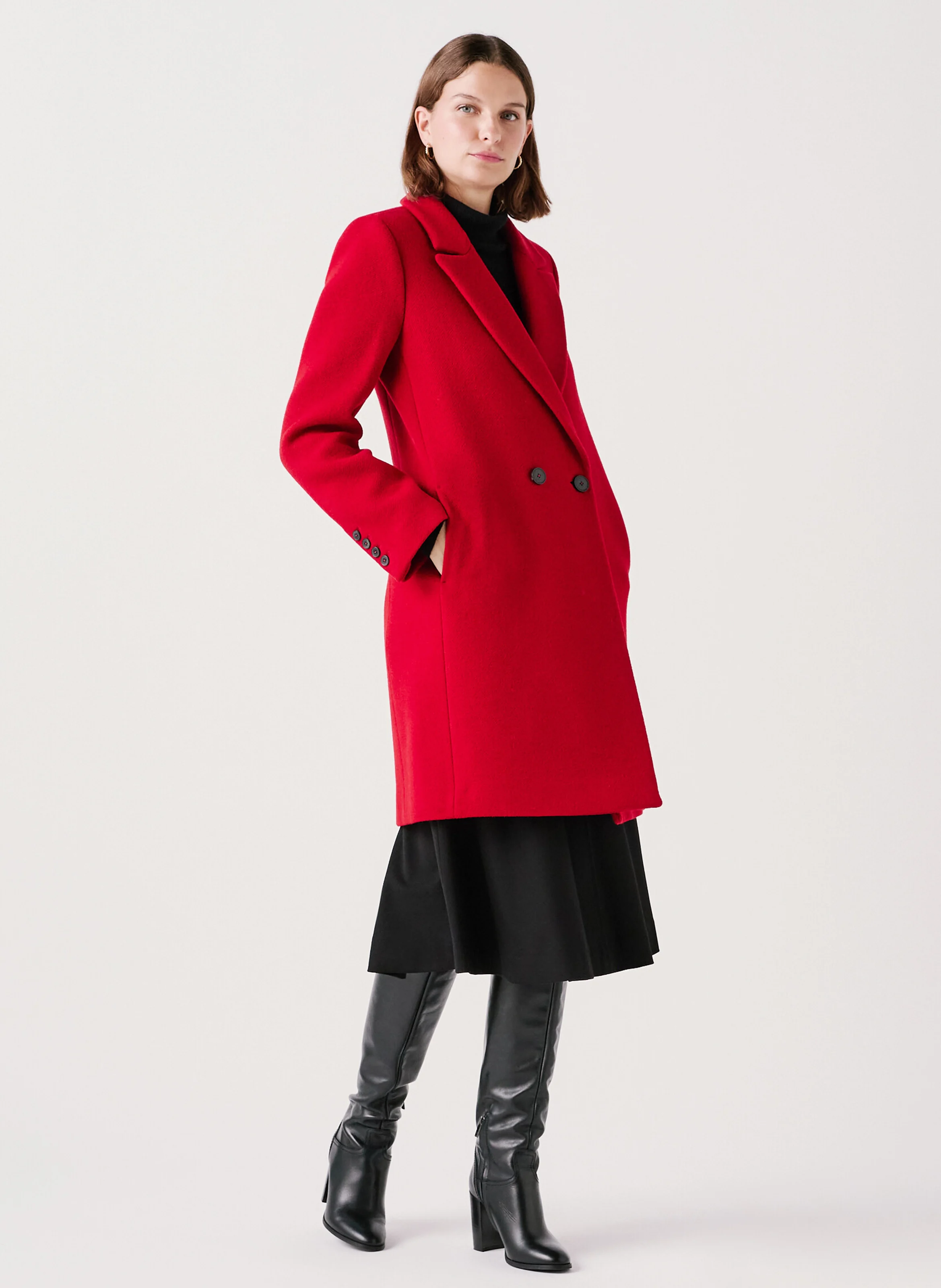 GERARD - Manteau long en laine mélangée | Rouge