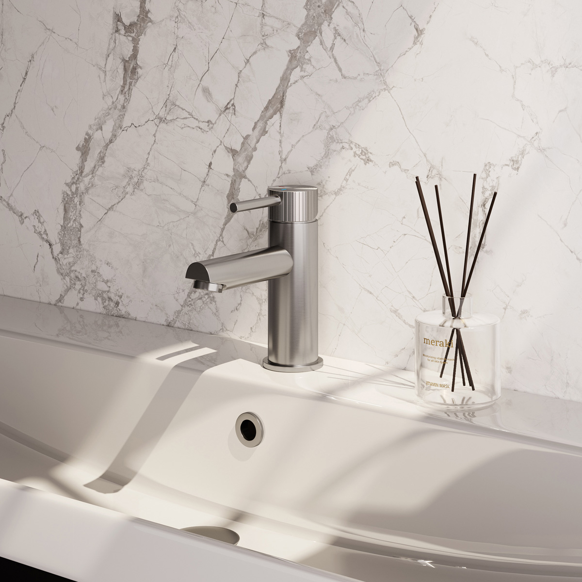 Brauer Stripe wastafelkraan model A met ColdStart RVS geborsteld PVD