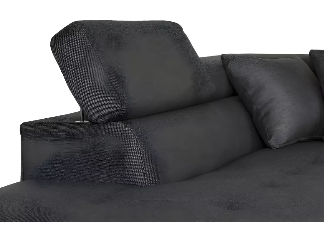 Canapé d'angle gauche 5 places Rio Convertible avec coffre en tissu - Gris anthracite - L271 x P192 x H70cm - Loungitude