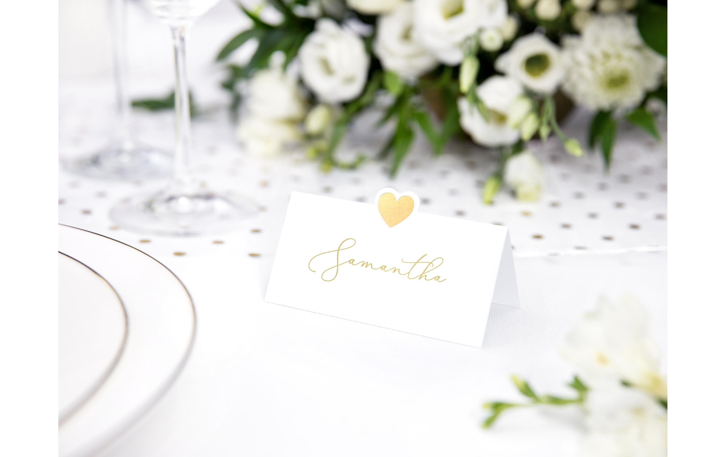 Tischkarte Herz 10 x 5 cm, 10 Stück, GoldPlatzkarte für den gedeckten Tisch an der Hochzeit und Festen wie Geburtstagspartys oder Silvester